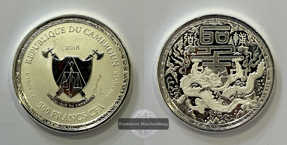  Kamerun 500 Francs CFA 2018 Imperial Dragon FM-Frankfurt KM#102 Feinsilber: 31,06g   