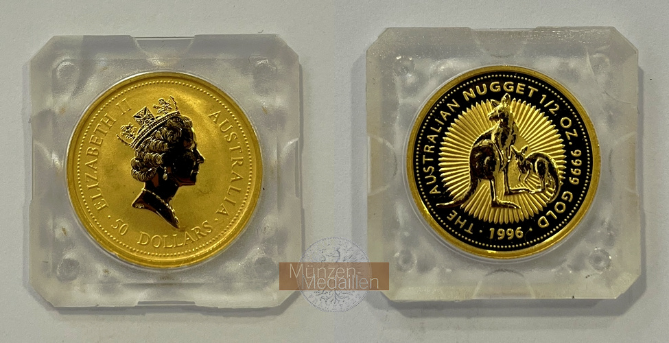 Australien 50 Dollars 1996 MM-Frankfurt Feingold: 15,55g Kangaroo/Nugget  