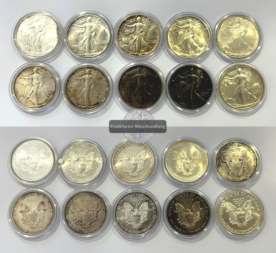  USA 10x 1 Dollar (1986-2021) LOT Walking Liberty FM-Frankfurt KM#273 Feinsilber: 311g   