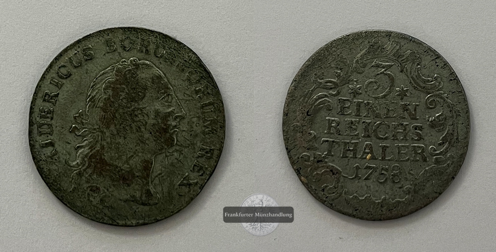  Königreich Preußen 1/3 Reichstaler 1758 Friedrich II. FM-Frankfurt KM#285 Feinsilber: 5,5   