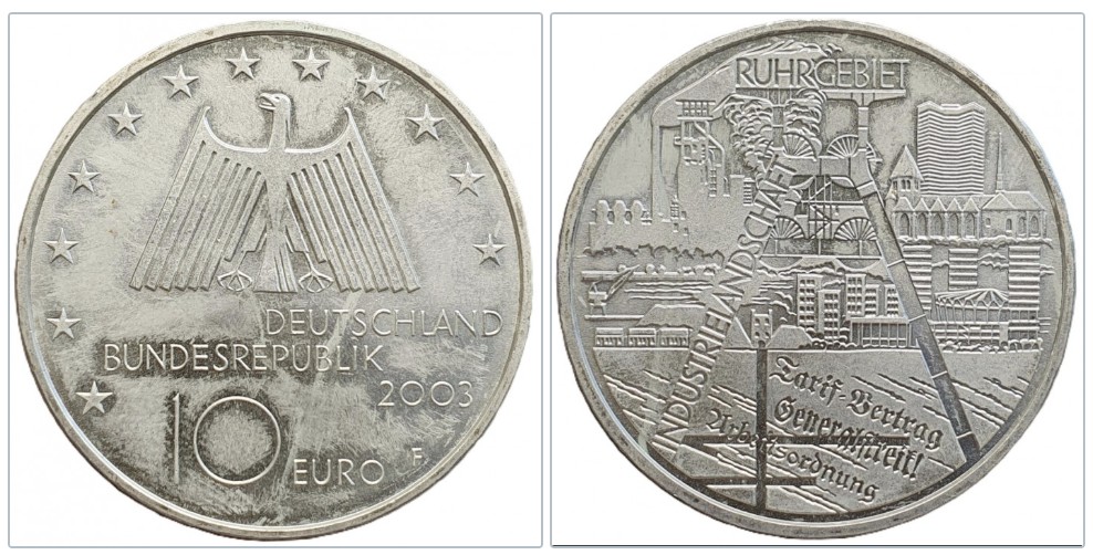  Deutschland 10 Euro, 2003 Ruhrgebiet 16,65 g Feinsilber   