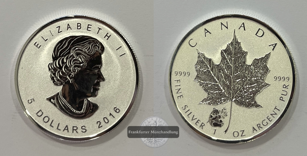  Kanada 5 Dollar 2016 Maple Leaf (Privy - Panda) FM-Frankfurt Feinsilber: 31,1g   