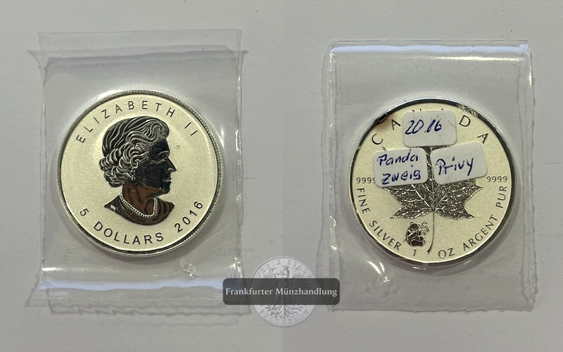  Kanada 5 Dollar 2016 Maple Leaf (Privy - Panda) FM-Frankfurt Feinsilber: 31,1g   