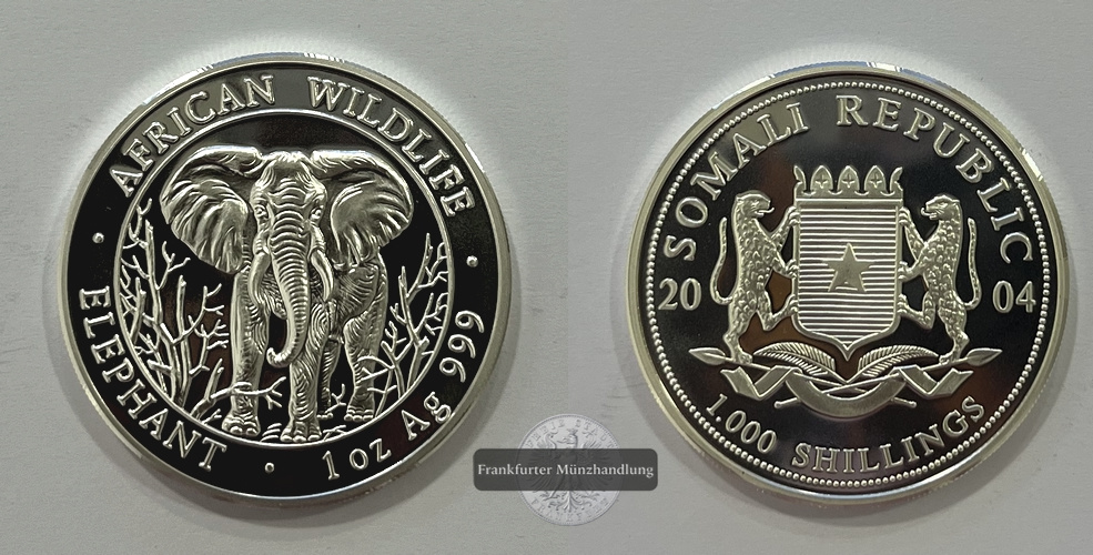  Somalia  100 Schilling 2004 African Wildlife Elephant FM-Frankfurt  Feinsilber: 31,1g   