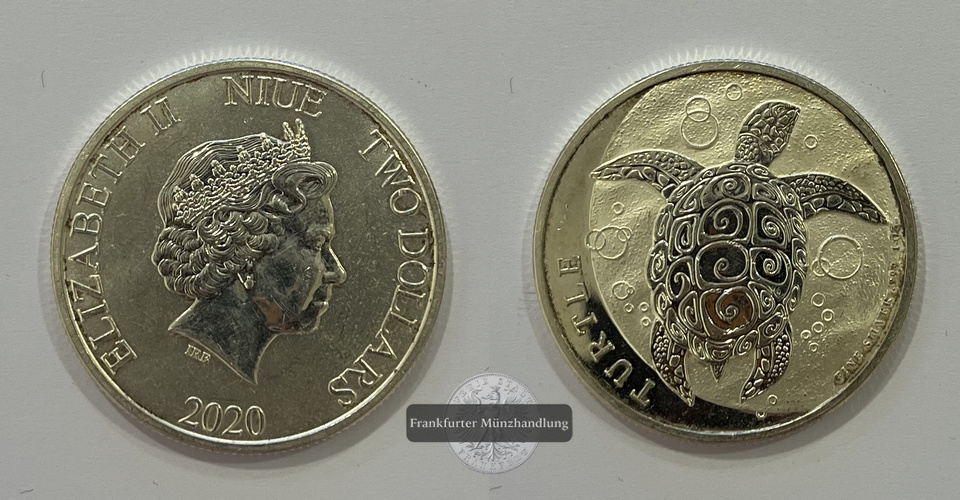  Niue 2 Dollars Hawksbill Turtle 2020 (2014-22) FM-Frankfurt KM#2214 Feinsilber: 31,1g   