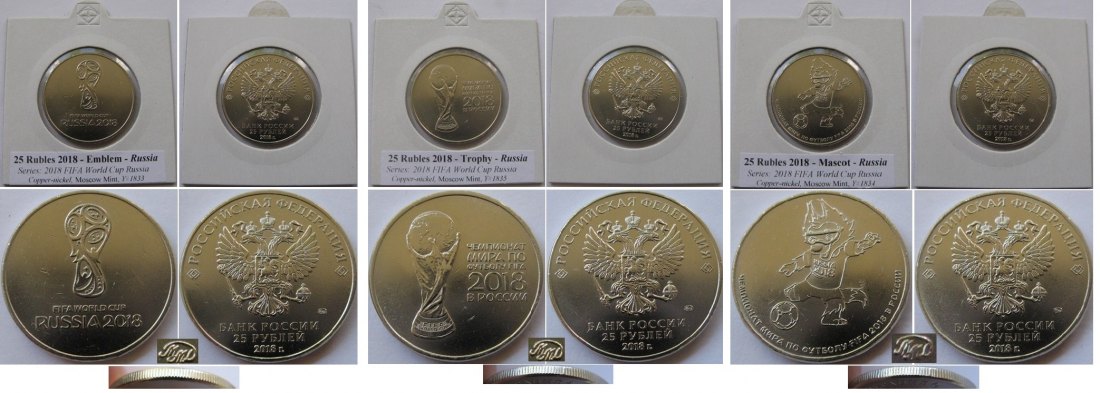  2018,Russia, series 3 pcs 25-Rubles coins: 2018 FIFA World Cup Russia   