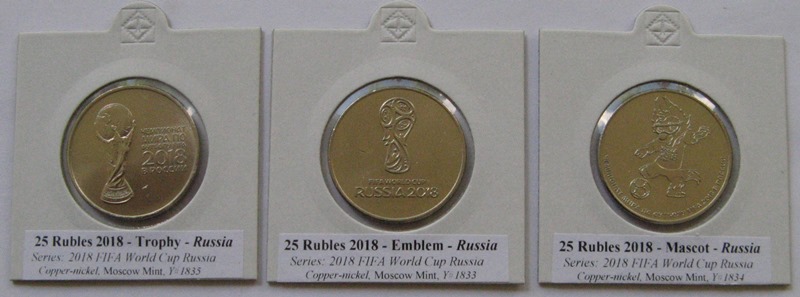  2018,Russia, series 3 pcs 25-Rubles coins: 2018 FIFA World Cup Russia   