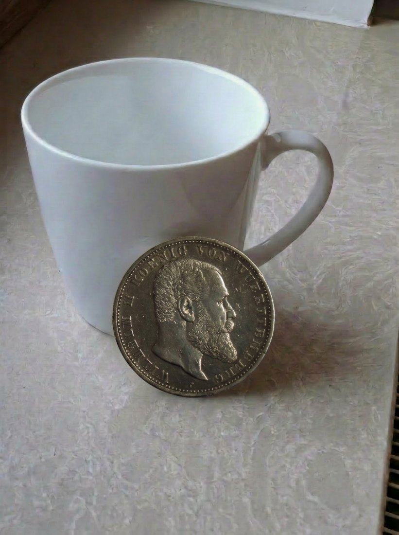 5 Mark 1907 F Württemberg Münze König Wilhelm II. Kaiserreich