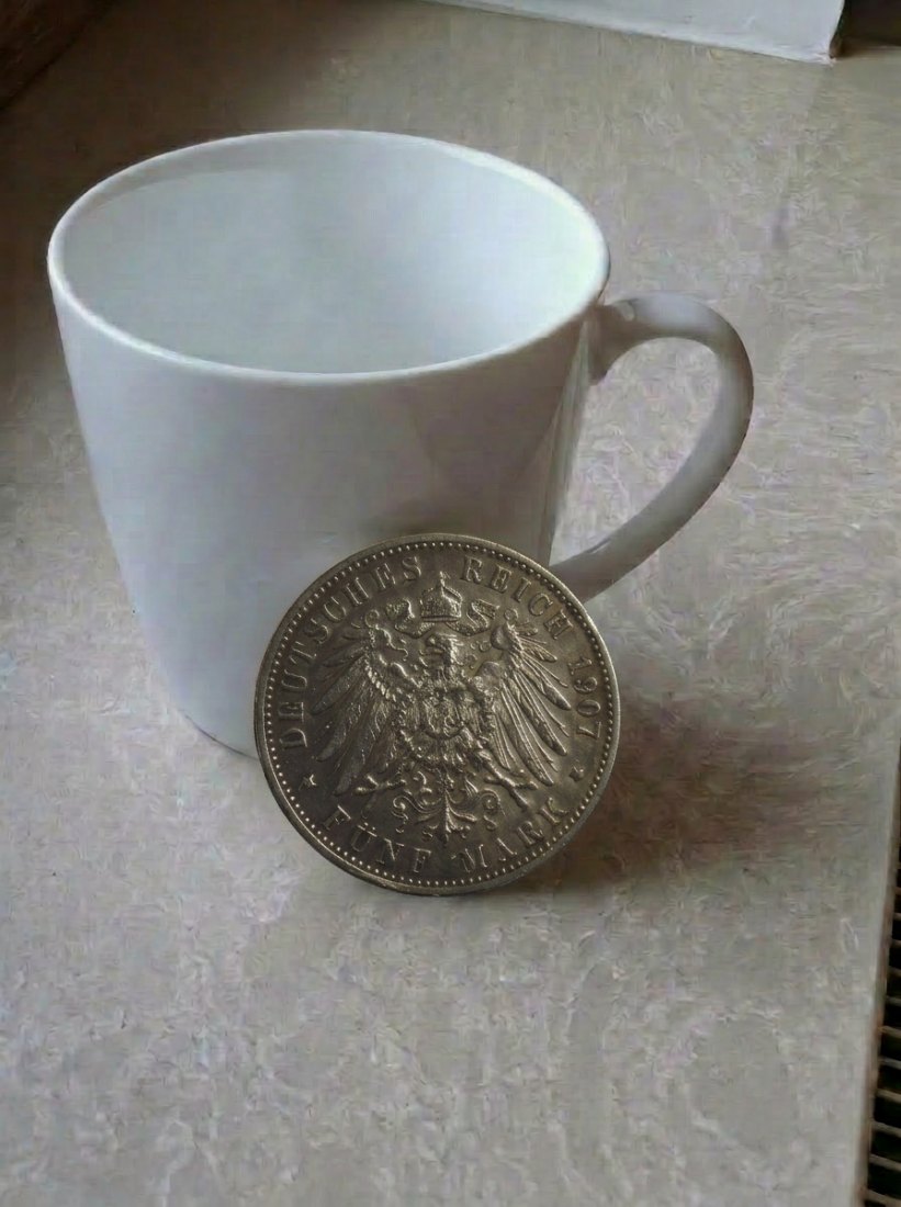  5 Mark 1907 F Württemberg Münze König Wilhelm II. Kaiserreich   