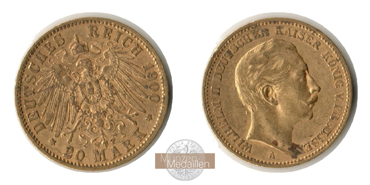 Dt. Kaiserreich, Preussen. Wilhelm II. MM-Frankfurt Feingold: 7,16g 20 Mark 1900 A 