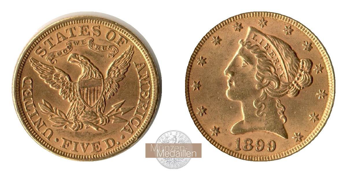 USA.  5 Dollar MM-Frankfurt   Feingold: 7,52g Liberty 1899 