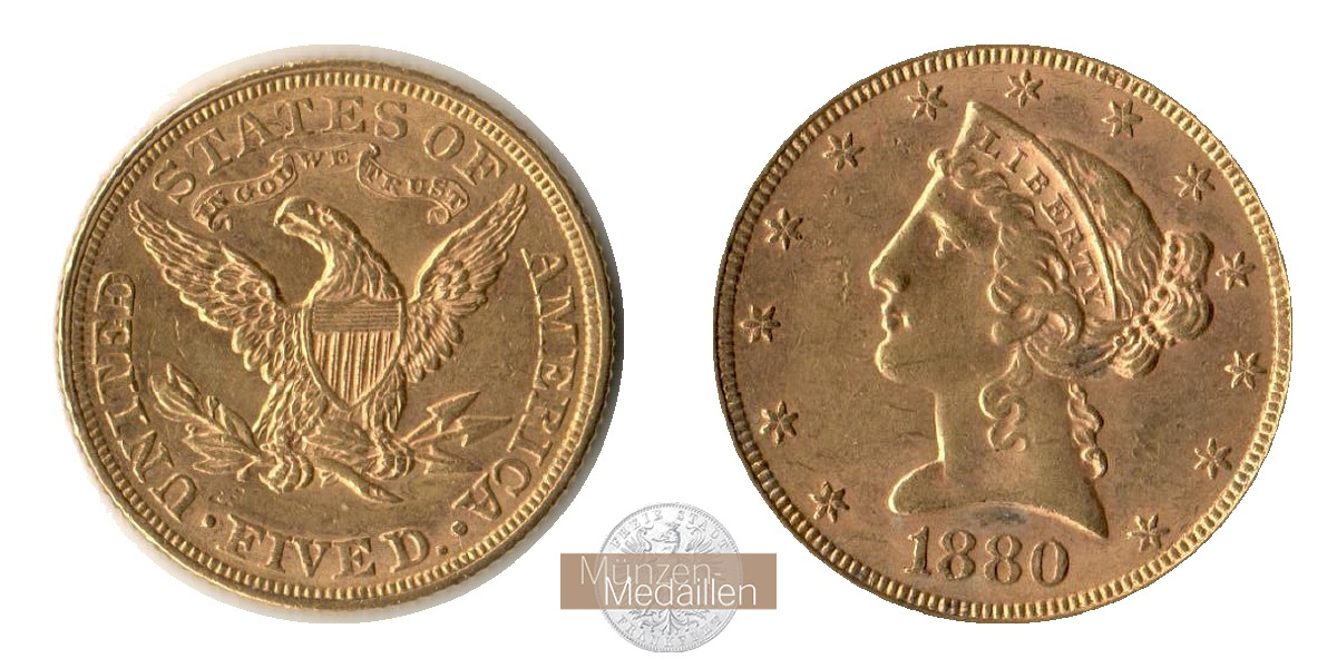 USA  5 Dollar MM-Frankfurt   Feingold: 7,52g Half Eagle 1880 S 
