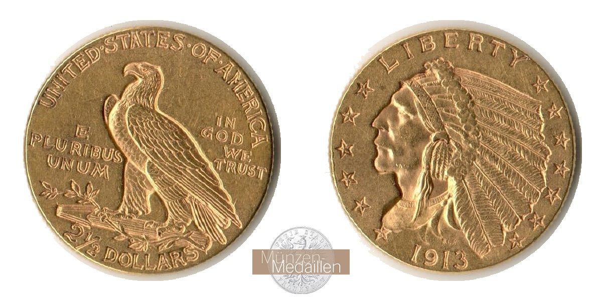 USA. 2.5 Dollar MM-Frankfurt Feingewicht: 3,76g Quarter Eagle - Indian Head 1913 