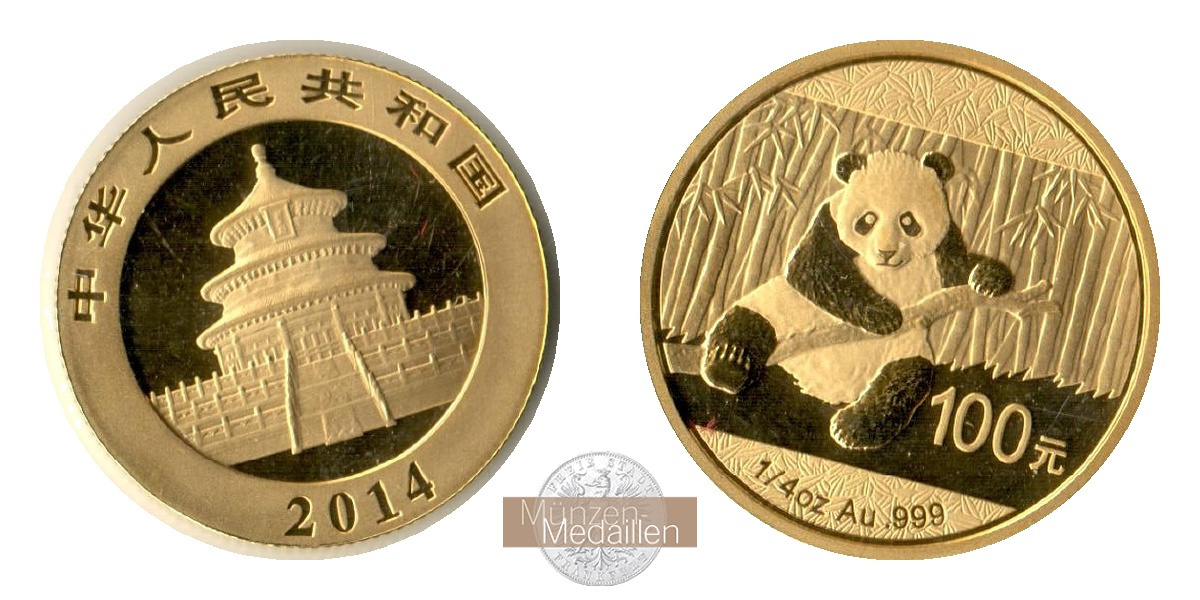 China  100 Yuan MM-Frankfurt   Feingold: 7,78g Pandabär auf dem Ast 2014 