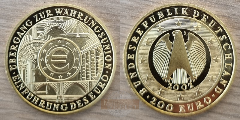 BRD 200 Euro MM-Frankfurt Feingold: 31,1g Einführung des Euro 2002 J
