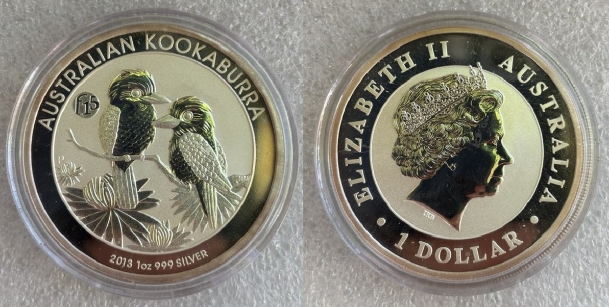 Australien - 1 AUD Kookaburra 2013 , Privy Mark * F15 * , 1oz Silber   
