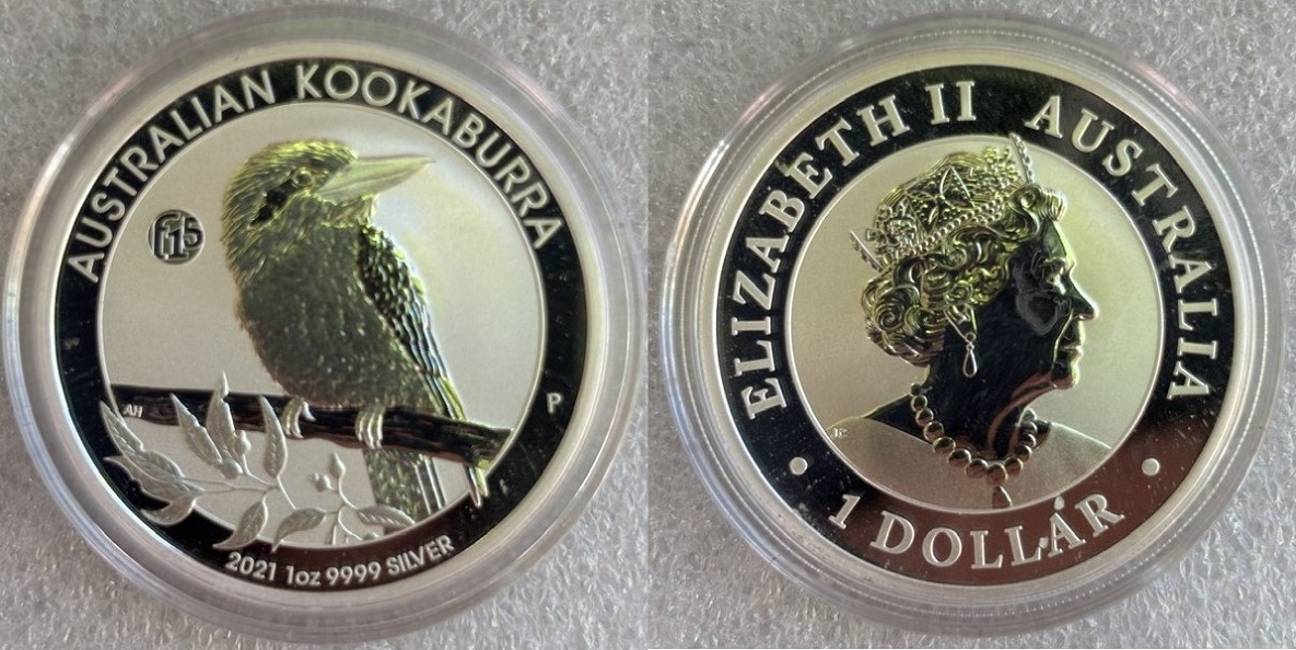  Australien - 1 AUD Kookaburra 2021 , Privy Mark * F15 * , 1oz Silber   