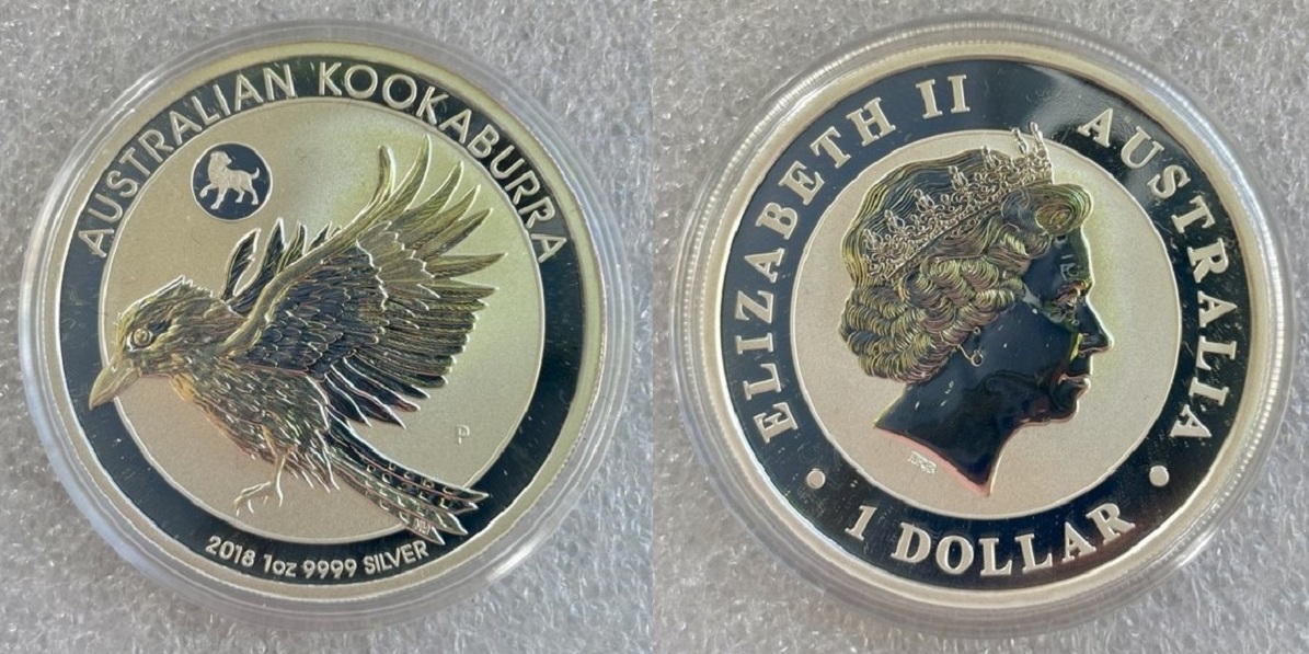 Australien - 1 AUD Kookaburra 2018 , Privy Mark * HUND * , 1oz Silber   