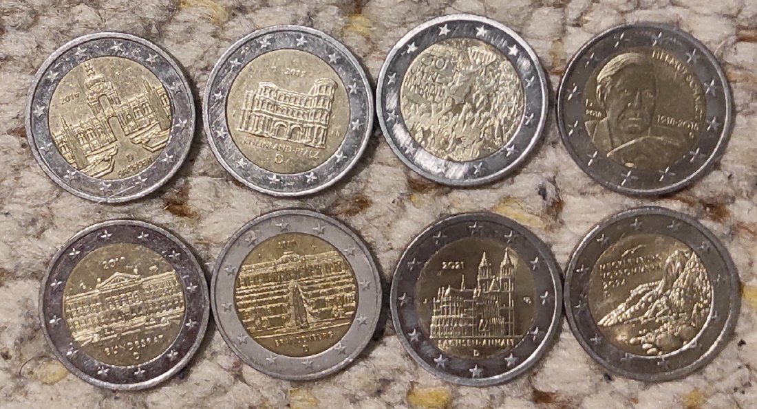  d034: BRD Münzlot 8 x 2 verschiedene Euros   