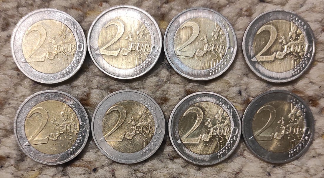  d034: BRD Münzlot 8 x 2 verschiedene Euros   