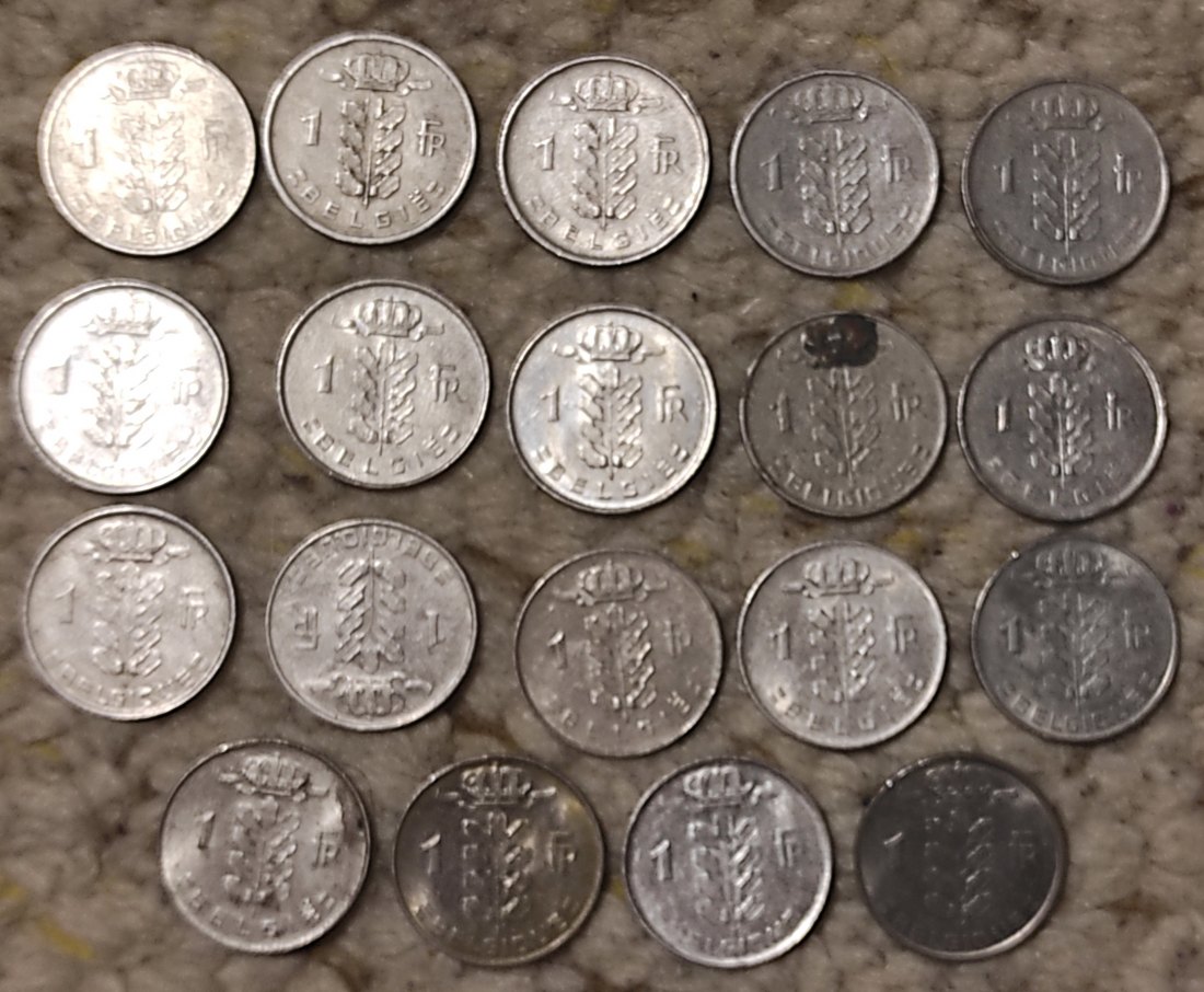  Set 015: Belgien Münzlot mit 15 x 1 Franc Stücke mit verschiedenen Prägejahren   