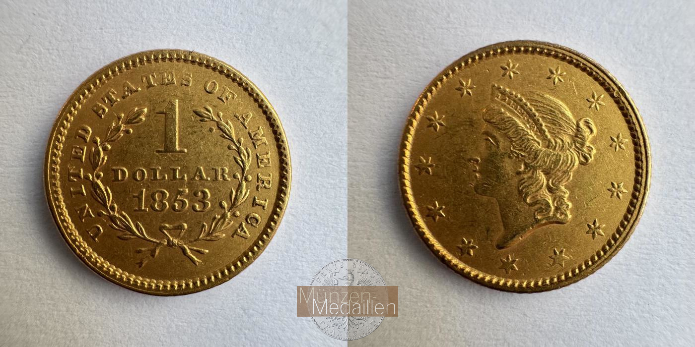  USA 1 Dollar 1853 (1849-1854) Liberty Head (Type 1) MM-Frankfurt KM#73 Feingold: 1,505g   