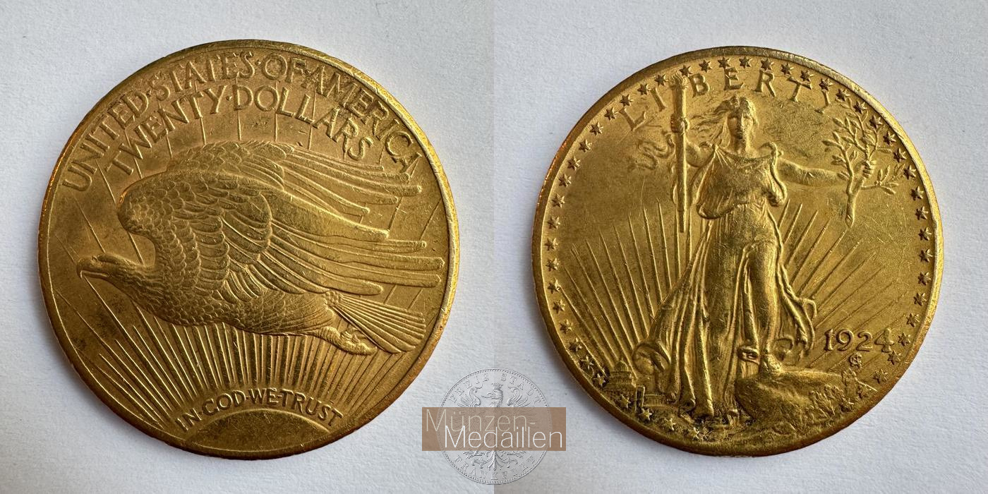  USA 20 Dollars 1924 St. Gaudens - Double Eagle, with motto.  MM-Frankfurt KM#131 Feingold: 30,1g   