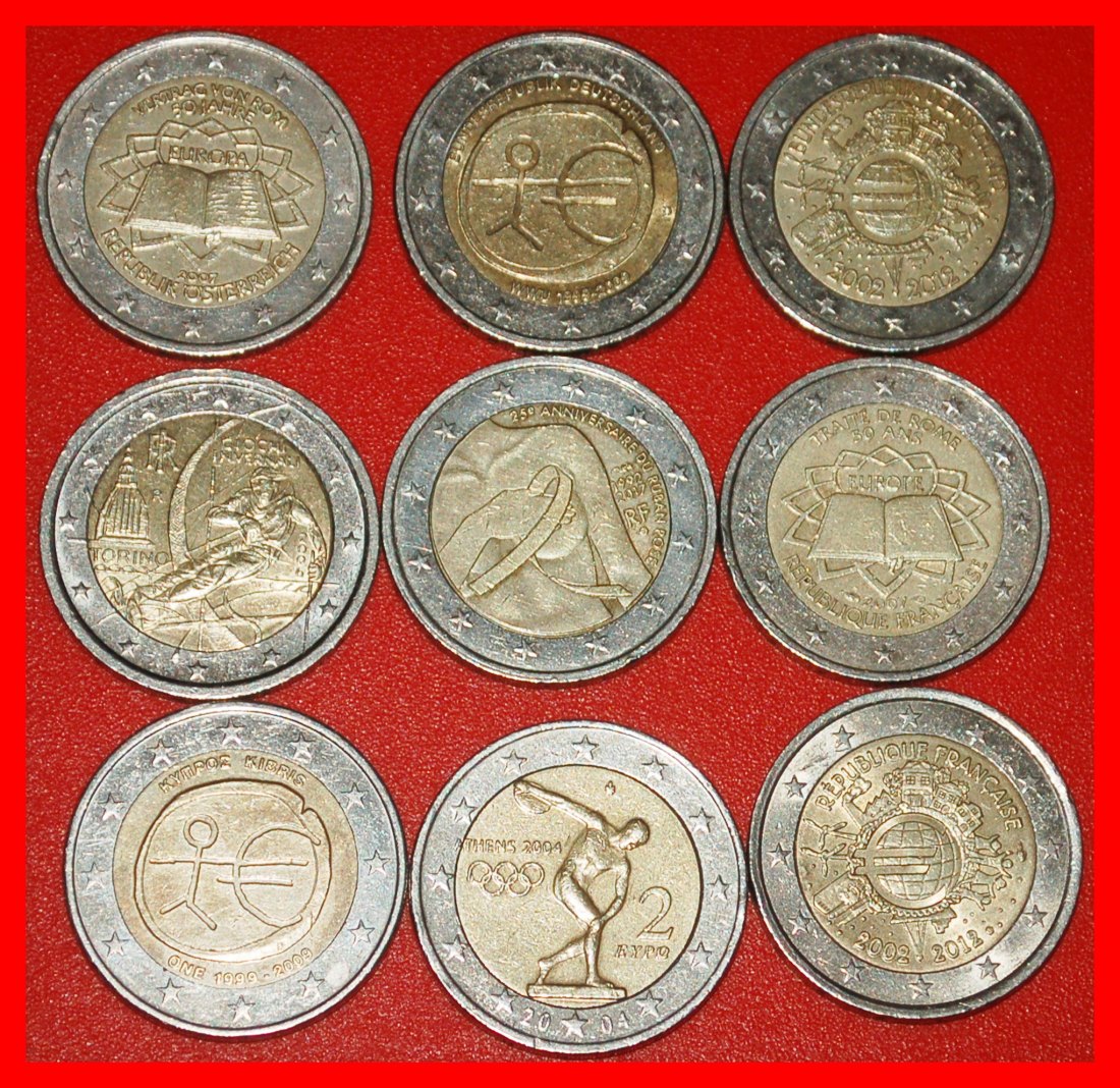 Ⰺ 9 COMMEMORATIVE COINS: EUROPEAN UNION ★ 2 EUROS DIFFERENT TYPES 2004-2017!★LOW START ★ NO RESERVE!