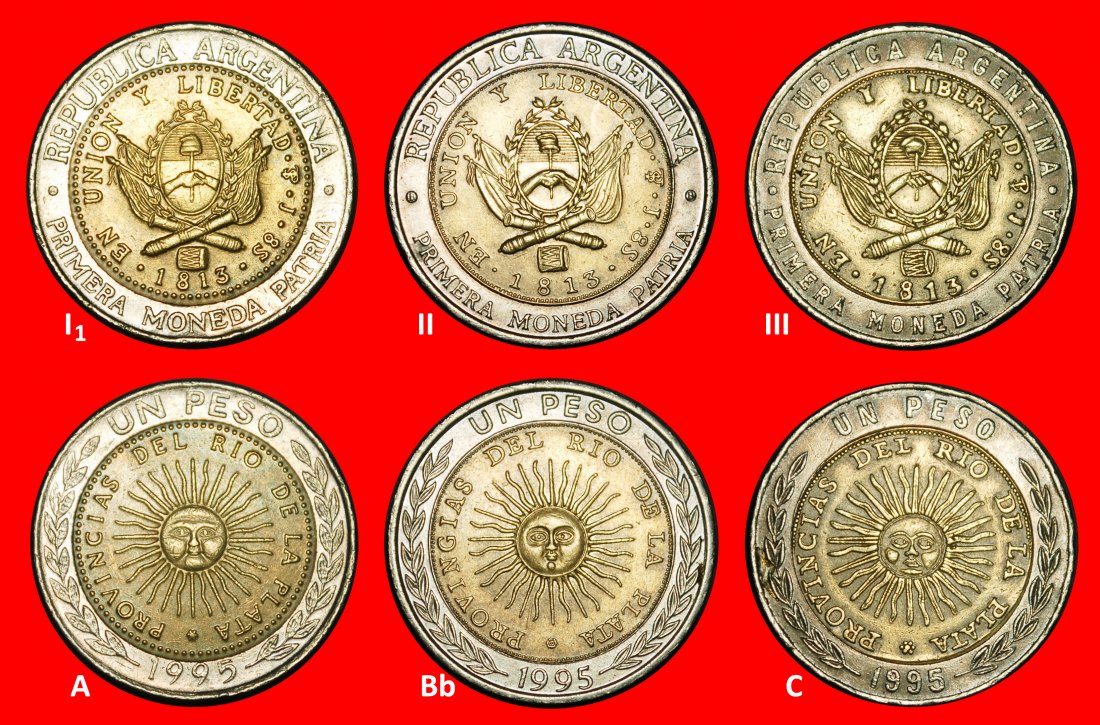  Ⰺ KOREA, GROSSBRITANNIEN, MEXIKO, ITALIEN 1994-2016:ARGENTINIEN★1 PESO 1813 1995 (3)★OHNE VORBEHALT!   