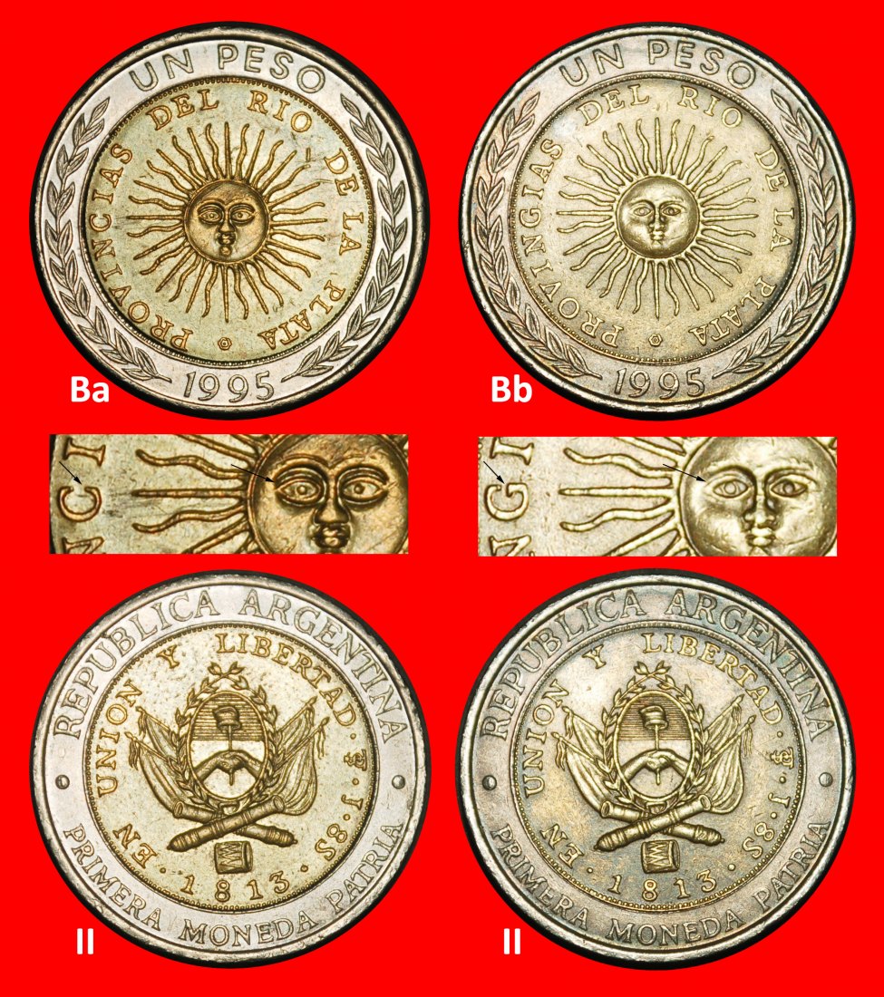  Ⰺ KOREA, GROSSBRITANNIEN, MEXIKO, ITALIEN 1994-2016:ARGENTINIEN★1 PESO 1813 1995 (2)★OHNE VORBEHALT!   