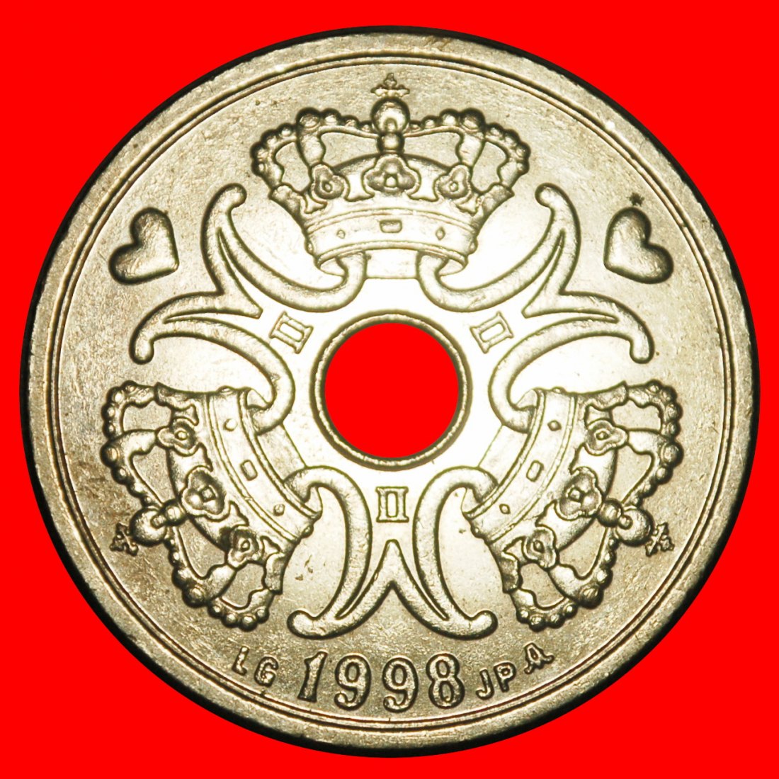  Ⰺ HEARTS (1990-2023):DENMARK★5 CROWNS 1998 DIES II B! MARGRETHE II (1972-2024)★LOW START★NO RESERVE!   
