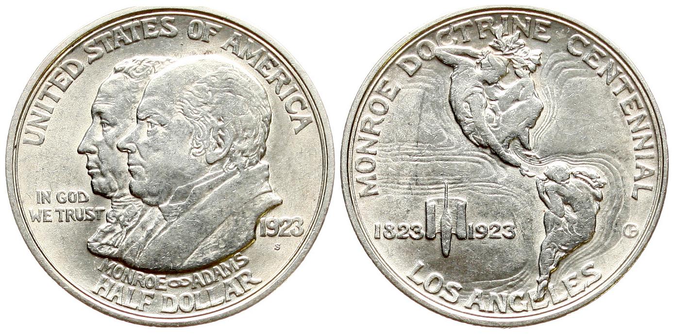  USA: Halv Dollar 1923, Monroe Doctrine Centennial, TOP-Exemplar!   
