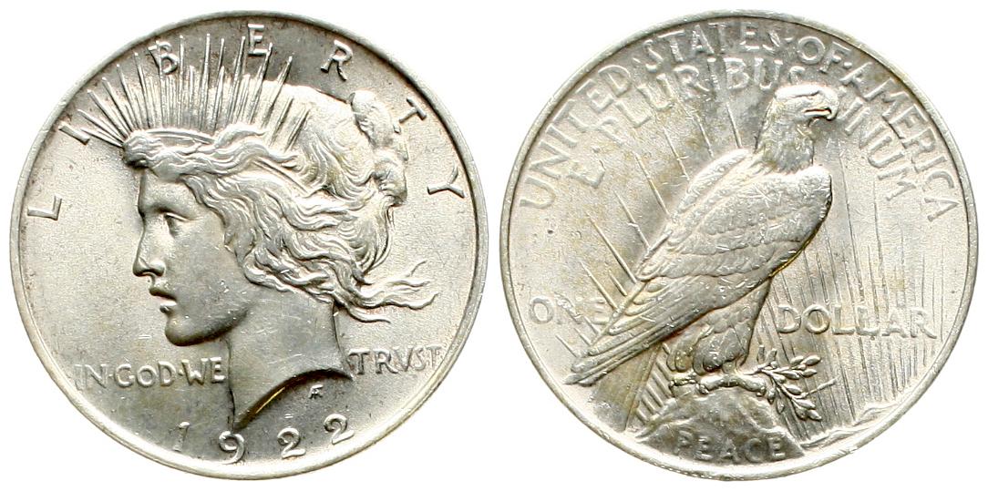  USA: Peace Dollar 1922, TOP-ERHALTUNG! näheres unten!   