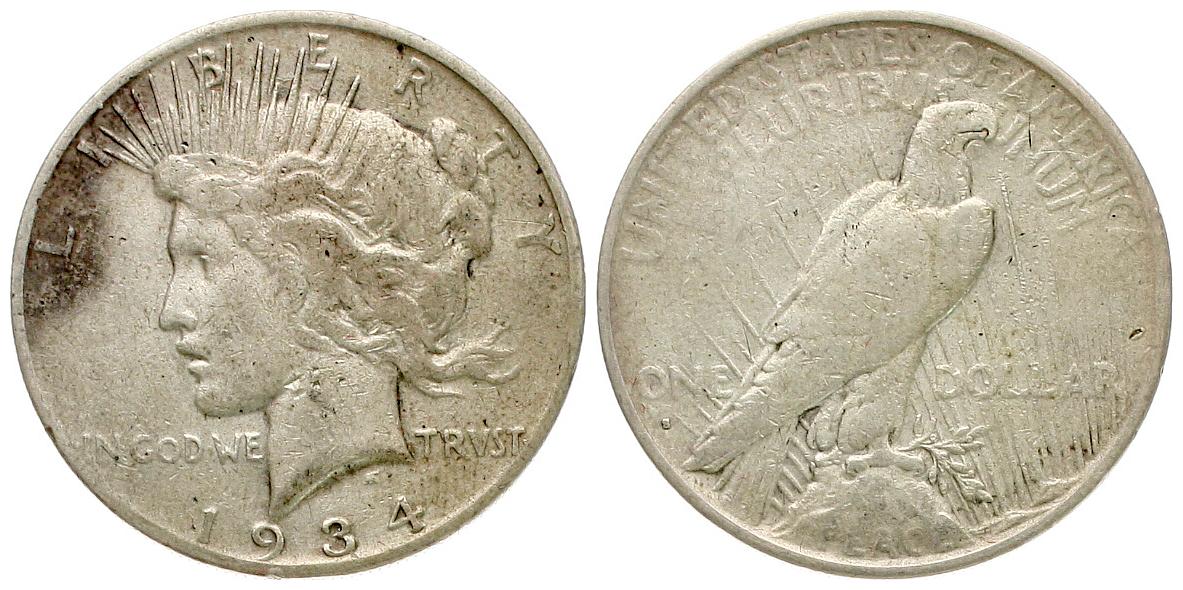  USA: Peace Dollar 1934 S, näheres unten!   