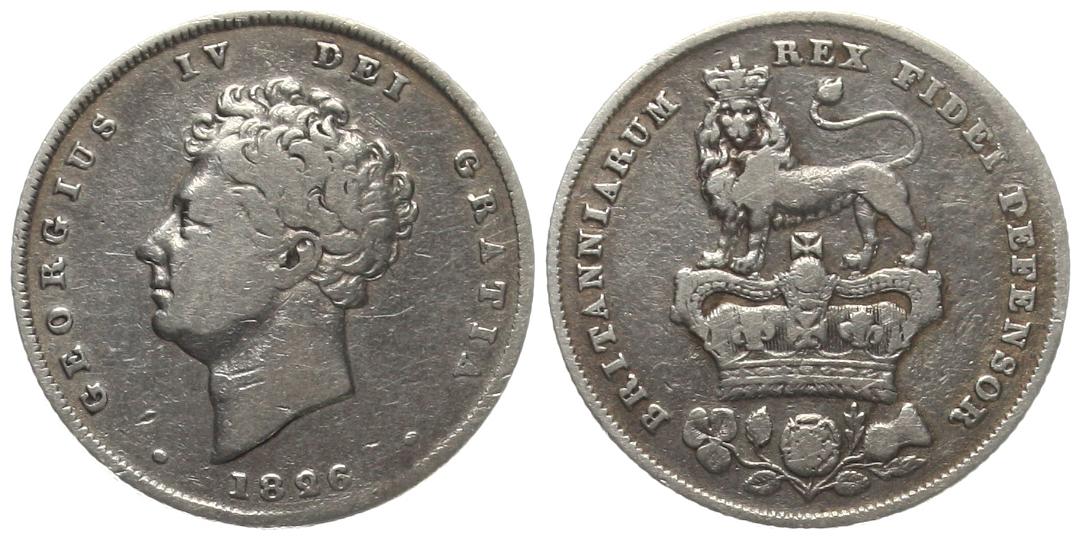  Großbritannien: Georg IV.,  One Shilling 1826, näheres unten!   