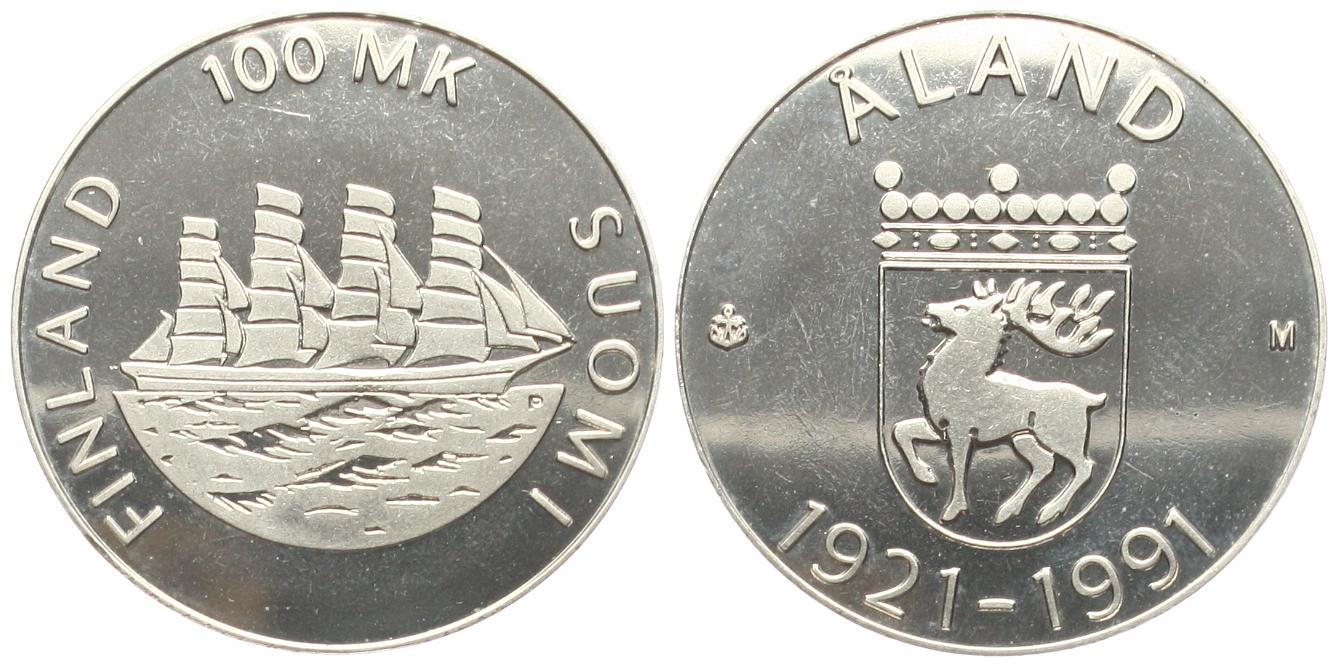  Finnland: 100 Markaa 1991 auf 70 Jahre Unabhängigkeit für Åland   