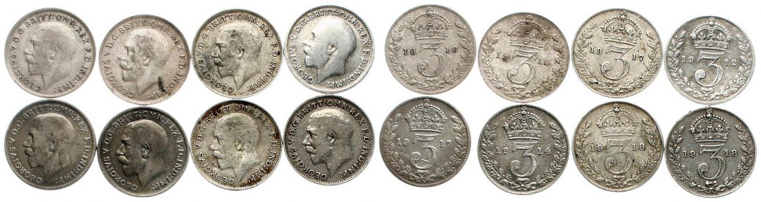  Großbritannien: Wertvolles Lot von 14 Silbermünzen ab 1912, 26,5 gr. brutto, 17,97 gr. Feinsilber!   