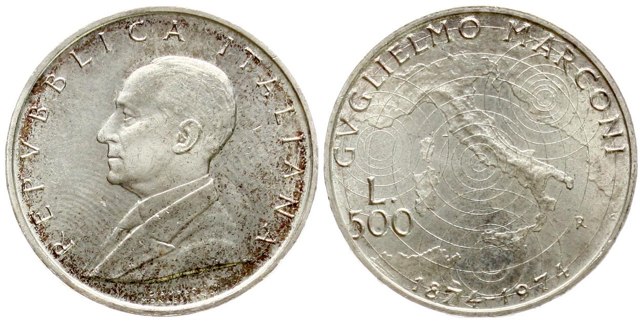  Italieb, 500 Lire 1974, Silber, schöne Patina, siehe unten!   