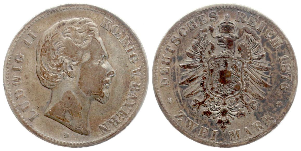  Bayern: Ludwig II., 2 Mark 1976 D, Silber, siehe Bilder!   