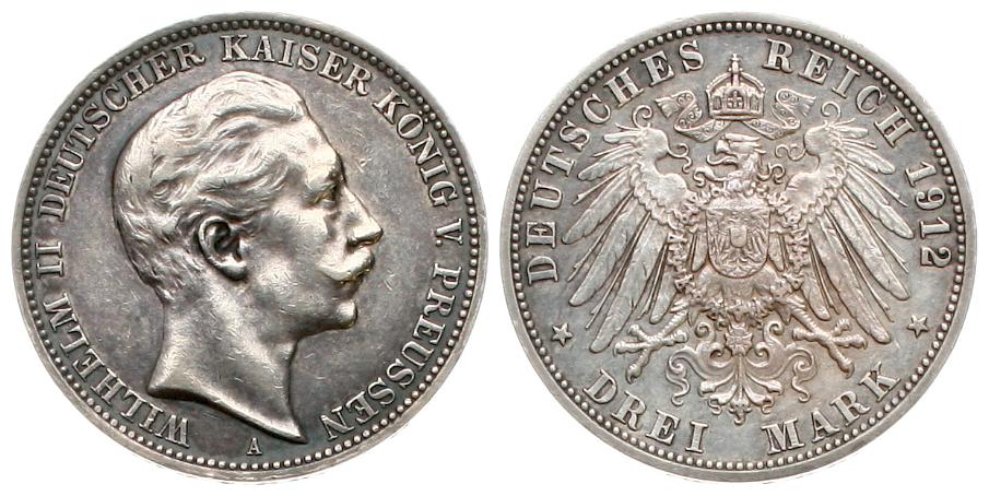  Preussen: Wilhelm II., 3 Mark 1912 A   