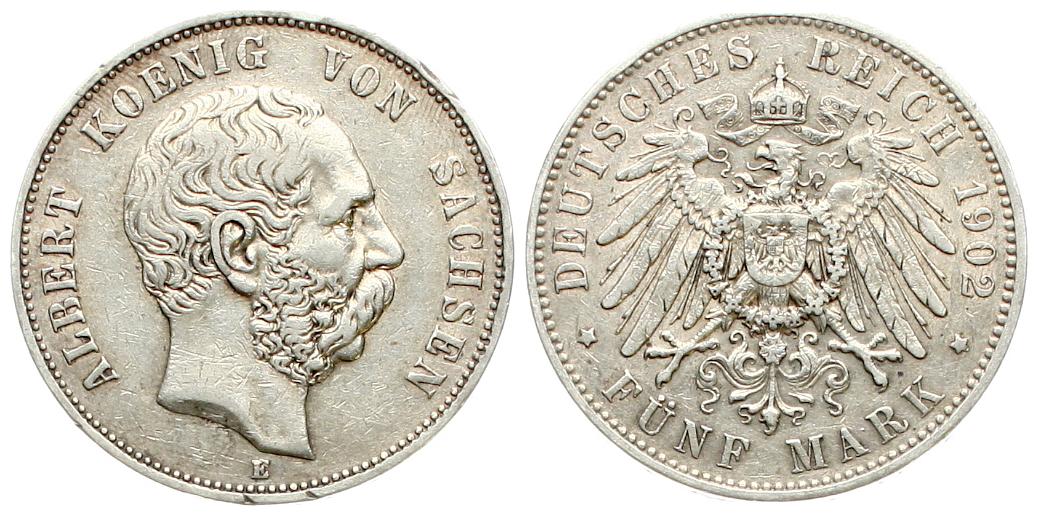  Sachsen: Albert, 5 Mark 1902 E, siehe unten!   
