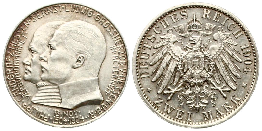  Hessen: Ernst Ludwig, 1892-1918, 2 Mark 1904, TOP-EXEMPLAR!   