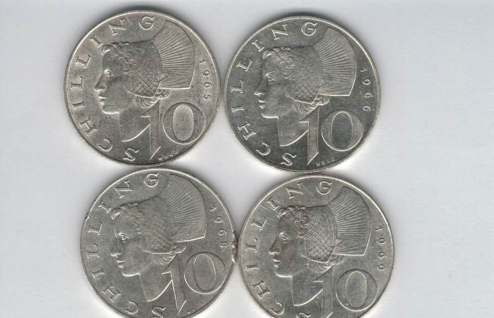  10 Schilling 1965 1966 1968 1969 Ag silber á 4,8g fein Österreich 2. Republik Spittalgold9800 (4785)   