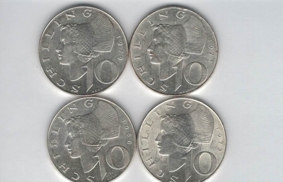  10 Schilling 1970 1971 1972 1973 Ag silber á 4,8g fein Österreich 2. Republik Spittalgold9800 (4785)   