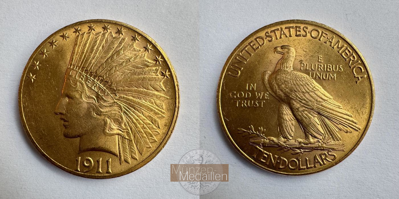 USA 10 Dollars (Indian Head) 1911  MM-Frankfurt KM#130 Feingold: 15,05g   