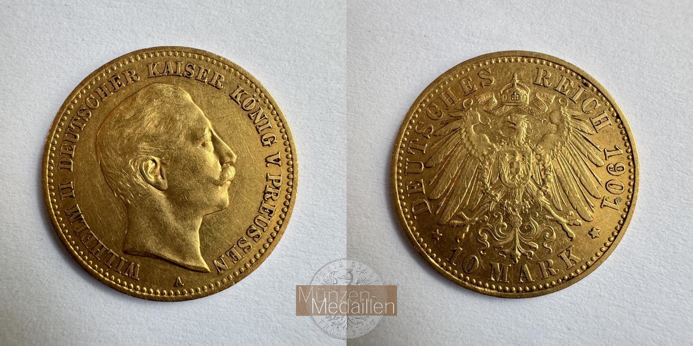 Dt. Kaiserreich Preussen, Wilhelm II MM-Frankfurt KM#520 Feingold: 3,58g 10 Mark (1890-1912) 1901 A 