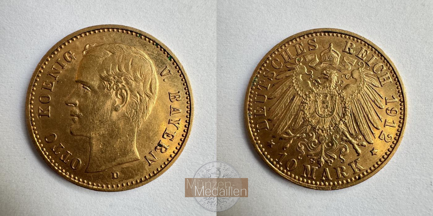  Königreich Bayern, 10 Mark 1912 D Otto MM-Frankfurt KM#994 Feingold: 3,584g   