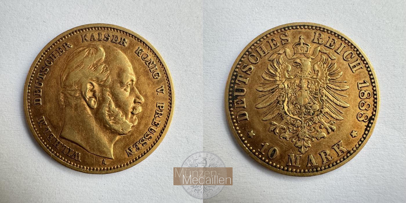Preussen, Kaiserreich  10 Mark MM-Frankfurt KM#504 Feingold: 3,58g Wilhelm I 1888 A 