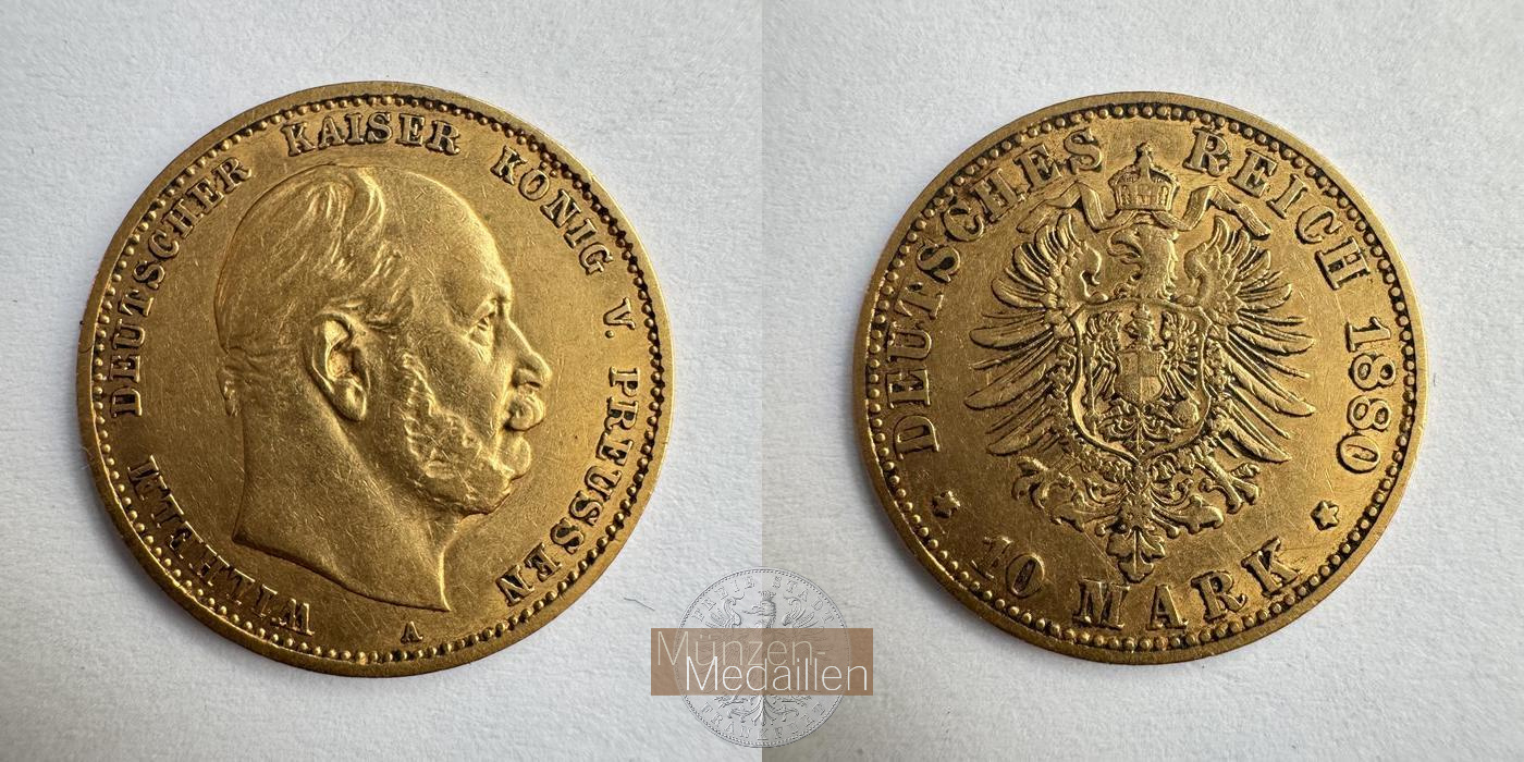 Preussen, Kaiserreich  10 Mark MM-Frankfurt KM#504 Feingold: 3,58g Wilhelm I 1880 A 