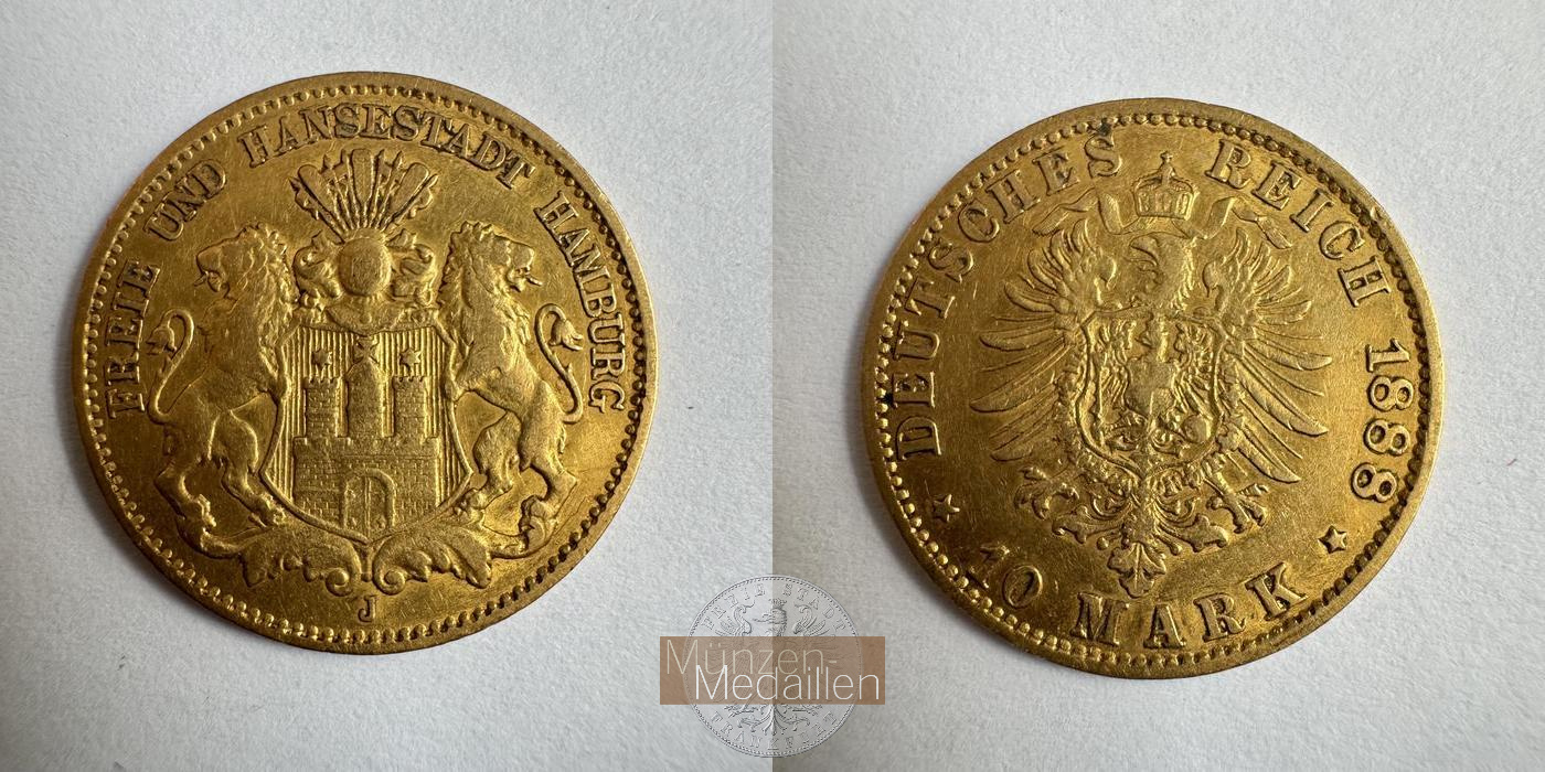 Dt. Kaiserreich Hamburg MM-Frankfurt KM#600 Feingold: 3,58g 10 Mark (1875-88) 1888 J 